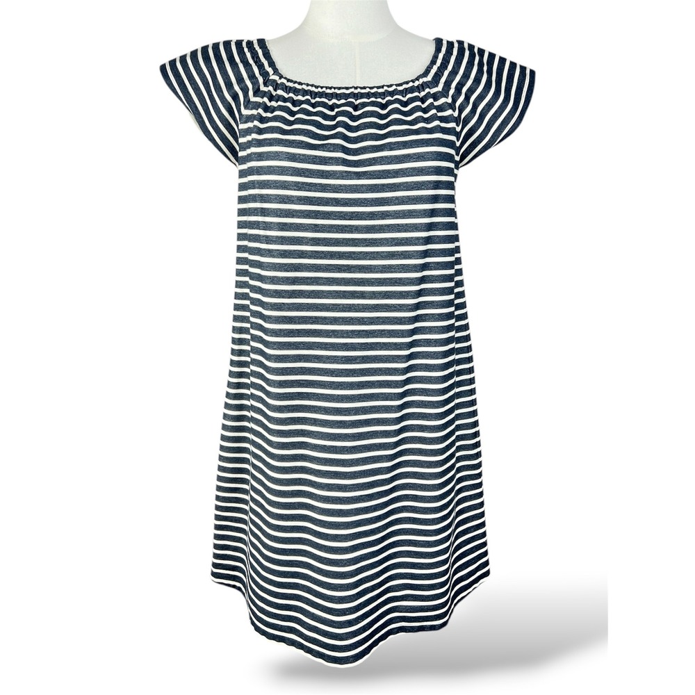 Madewell Navy White Striped Off Shoulder Mini Dress Womens Size M Cap Sleeve